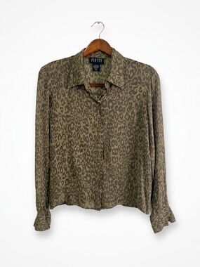 Vintage Finity Silk Leopard Print Button Down Blouse